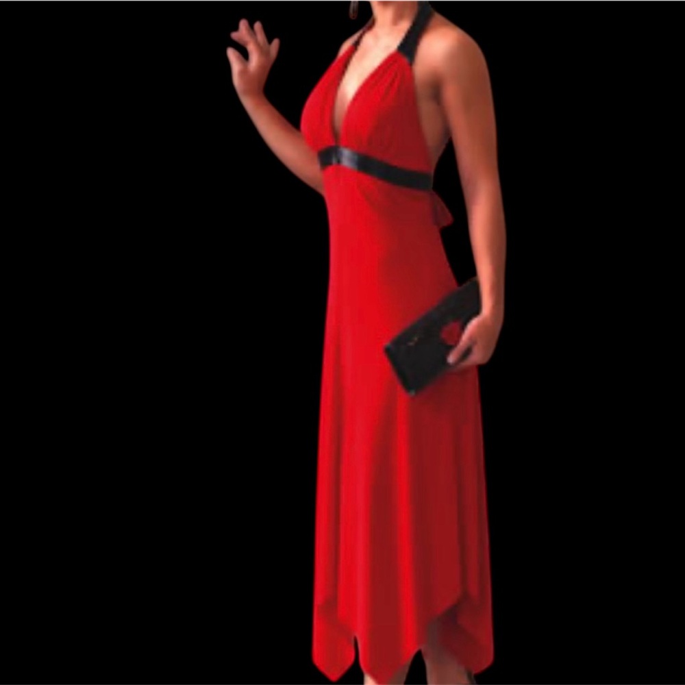 Cache Red and Black High Low Dress